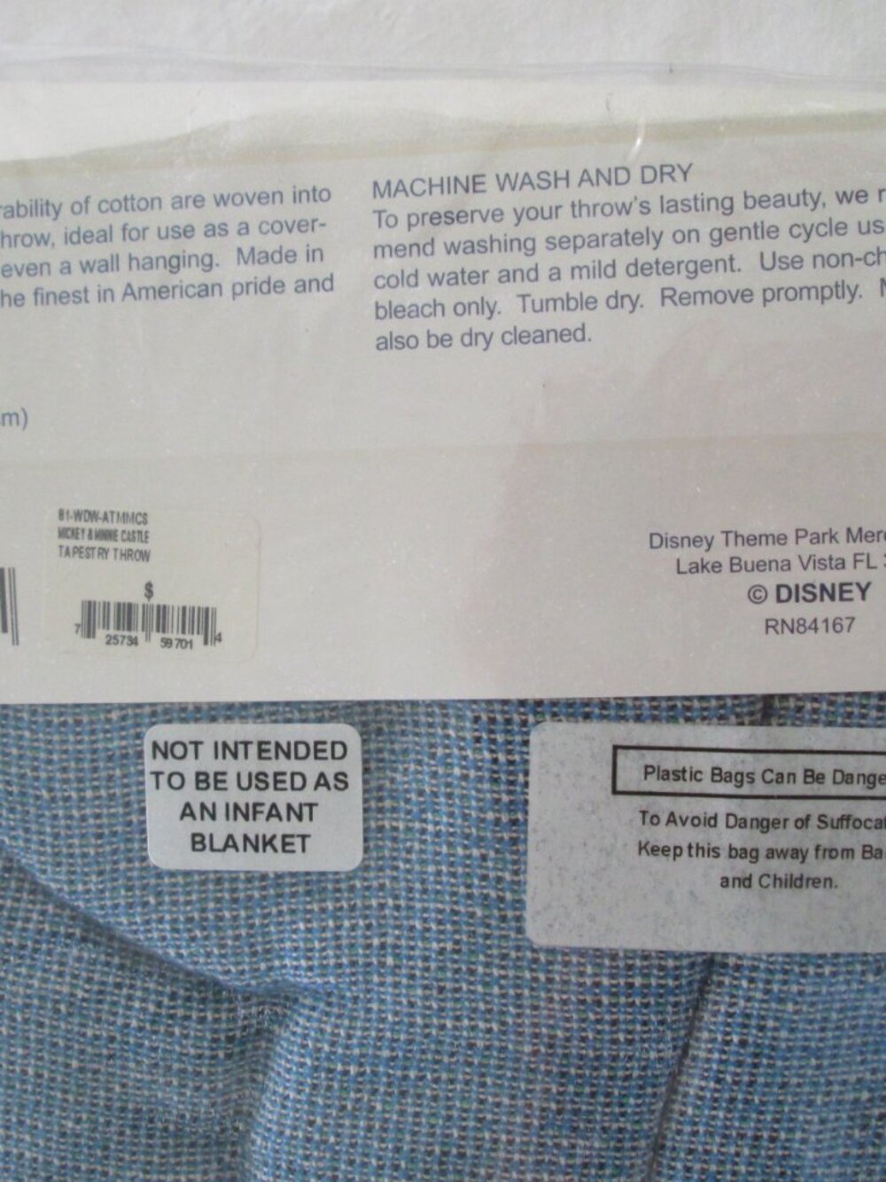 Walt Disney World Tapestry Woven Cotton Throw Blanket Mickey & Minnie Castle NEW - Picture 3 of 4